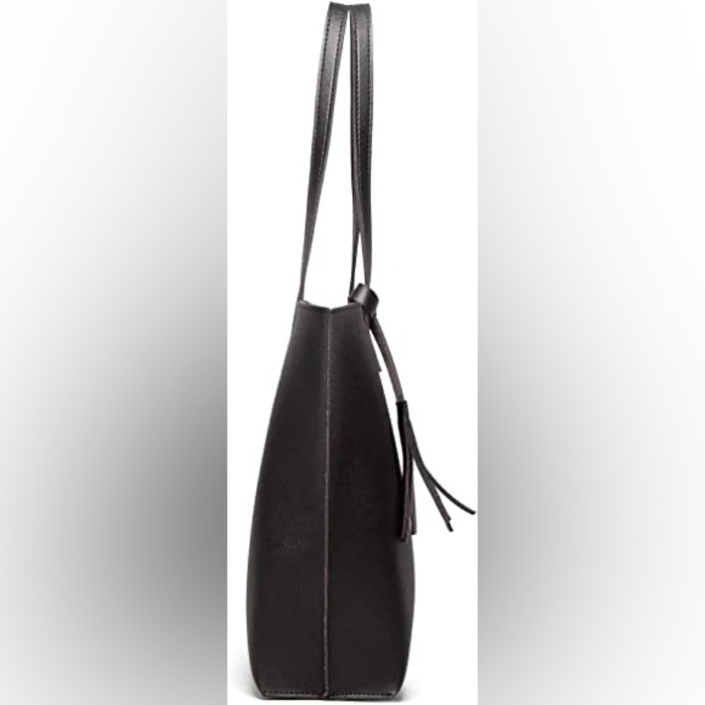 BLACK SOFT FAUX LEATHER TOTE SHOULDER BAG - Picture 3 of 5